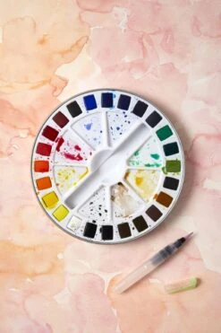 Pebeo Aquarelle Fine Watercolour Tin With 24 Half Pans & Water Brush -Pencils Artists 1000580 c