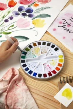 Pebeo Aquarelle Fine Watercolour Tin With 24 Half Pans & Water Brush -Pencils Artists 1000580 e