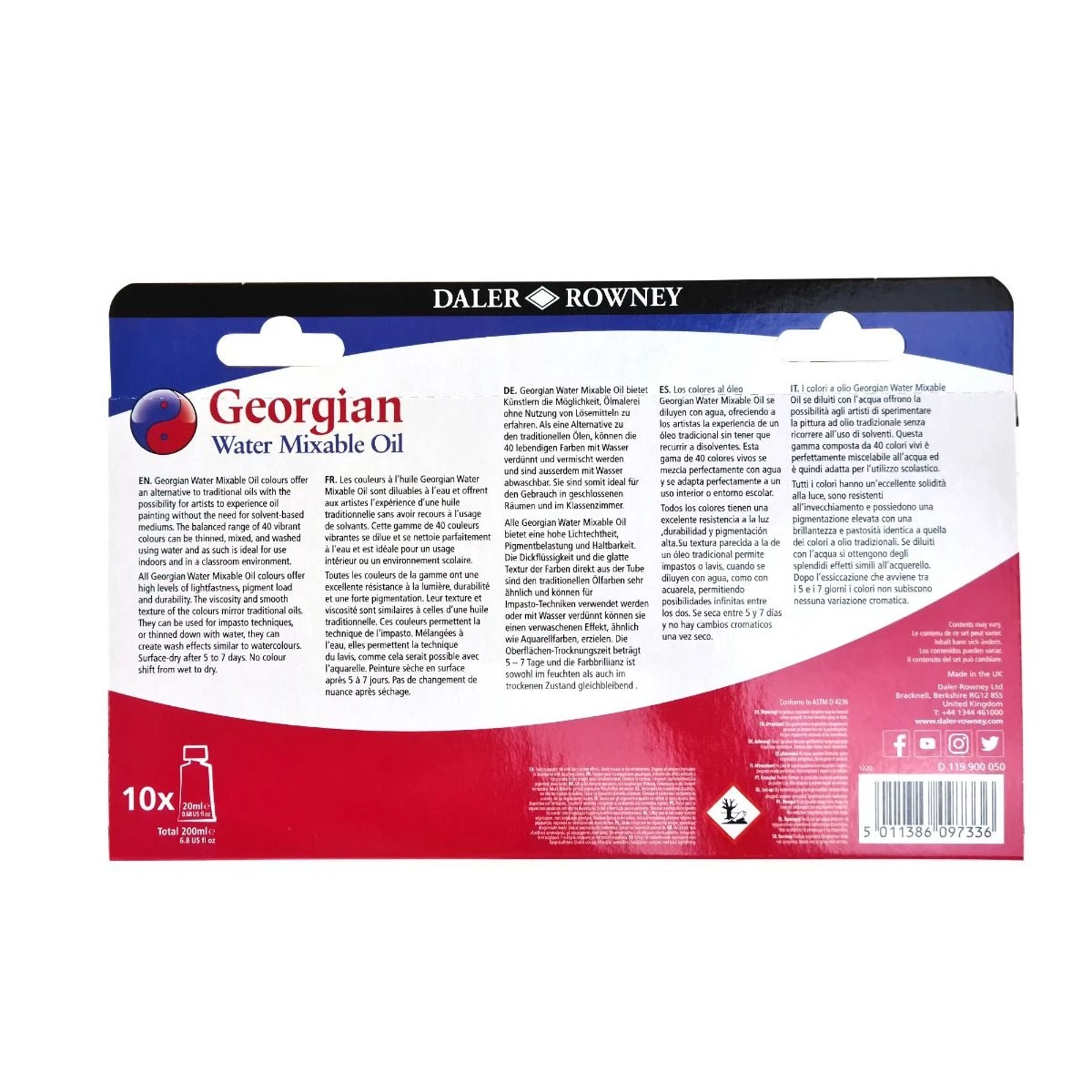 Daler-Rowney Daler Rowney Georgian Water Mixable Oil Introduction Set 10 X 20ml 2 Daler-Rowney Daler Rowney Georgian Water Mixable Oil Introduction Set 10 X 20ml - Image 2