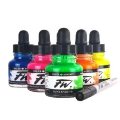 Daler-Rowney Daler Rowney FW Acrylic Ink Neon Set 6 X 29.5ml With Marker 6 Daler-Rowney Daler Rowney FW Acrylic Ink Neon Set 6 X 29.5ml With Marker -Pencils Artists 1001189 c b 1