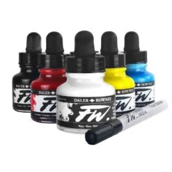 Daler-Rowney Daler Rowney FW Acrylic Ink Primary Set 6 X 29.5ml With Marker -Pencils Artists 2000181 c b