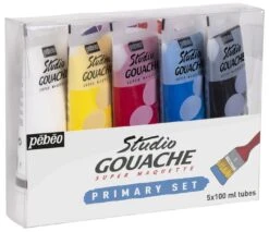 Pebeo Studio Gouache Paint Primary Set 5 X 100ml