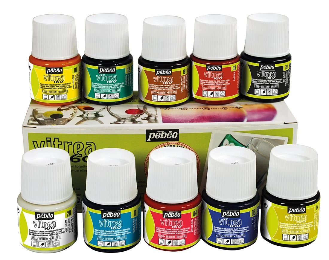 Pebeo Vitrea 160 Glass Paint Assorted 10 X 45ml Box Set 1 Pebeo Vitrea 160 Glass Paint Assorted 10 X 45ml Box Set