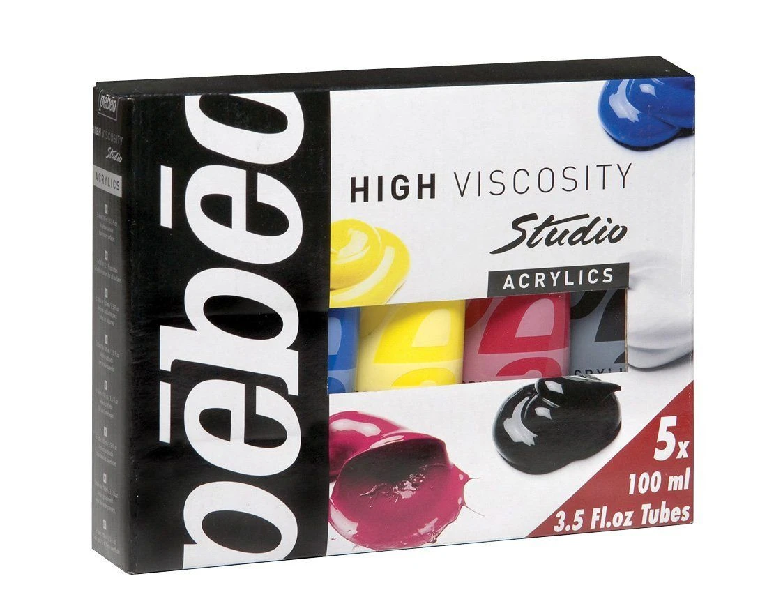 Pebeo High Viscosity Studio Acrylics 5 X 100ml Set 1 Pebeo High Viscosity Studio Acrylics 5 X 100ml Set