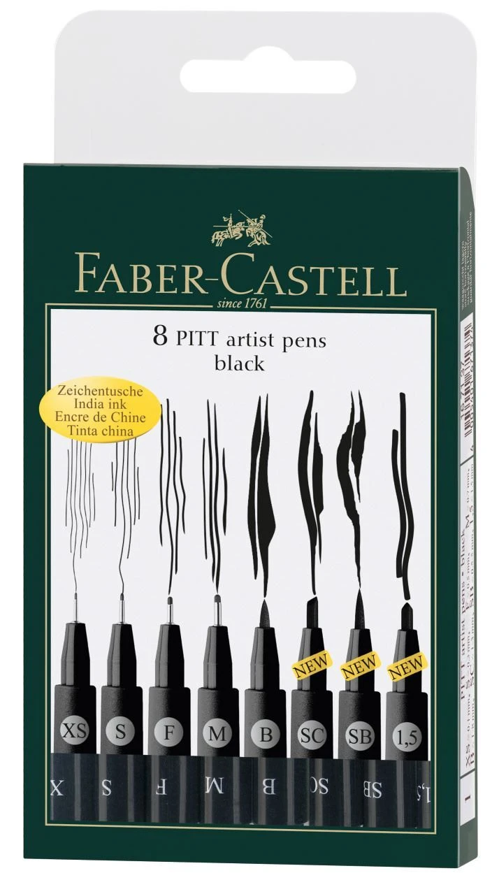 Faber-Castell Pitt Artist Pens Set Of 8 (Black) 1 Faber-Castell Pitt Artist Pens Set Of 8 (Black)