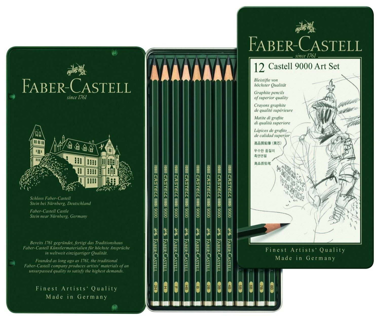 Faber-Castell Castell 9000 Series Graphite Pencil Tin 12pc 2 Faber-Castell Castell 9000 Series Graphite Pencil Tin 12pc - Image 2