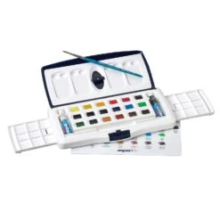 Daler-Rowney Daler Rowney Aquafine Watercolour 18 Half Pan + 2 X 8ml Slider Box Set -Pencils Artists 2001454