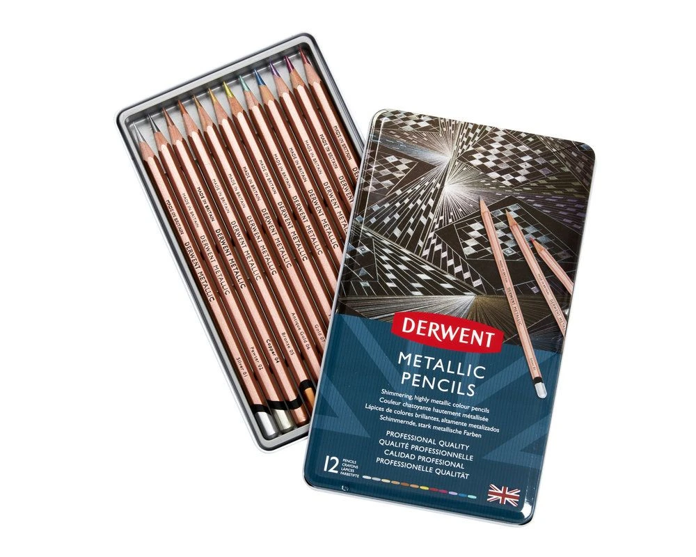 Derwent Metallic Pencils 12 Tin 2 Derwent Metallic Pencils 12 Tin - Image 2