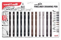 Uni-Ball Pin Fine Line Drawing Pen Assorted Set Of 12