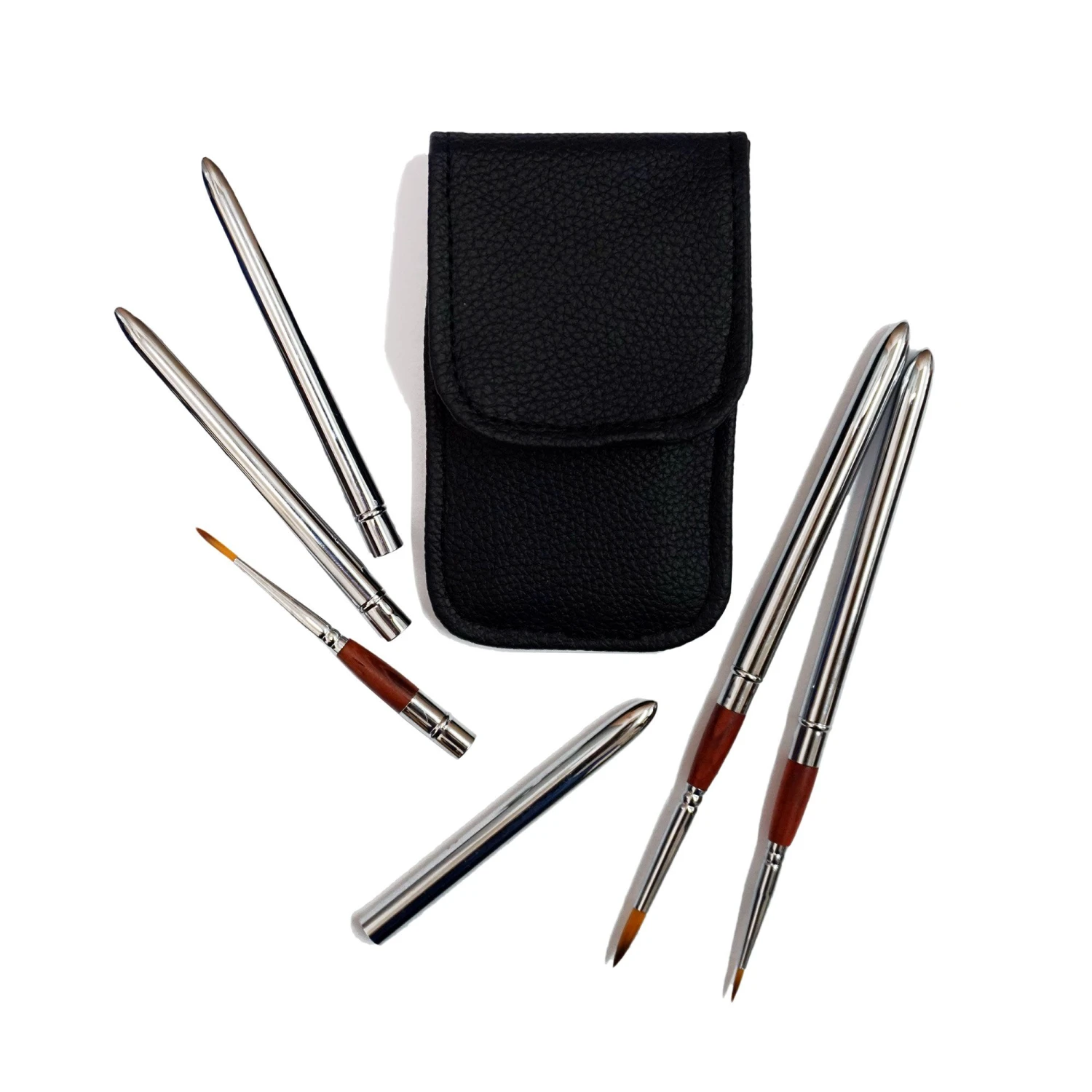 Pocket Brush Set Of 5 In Leather Wallet 2 Pocket Brush Set Of 5 In Leather Wallet - Image 2