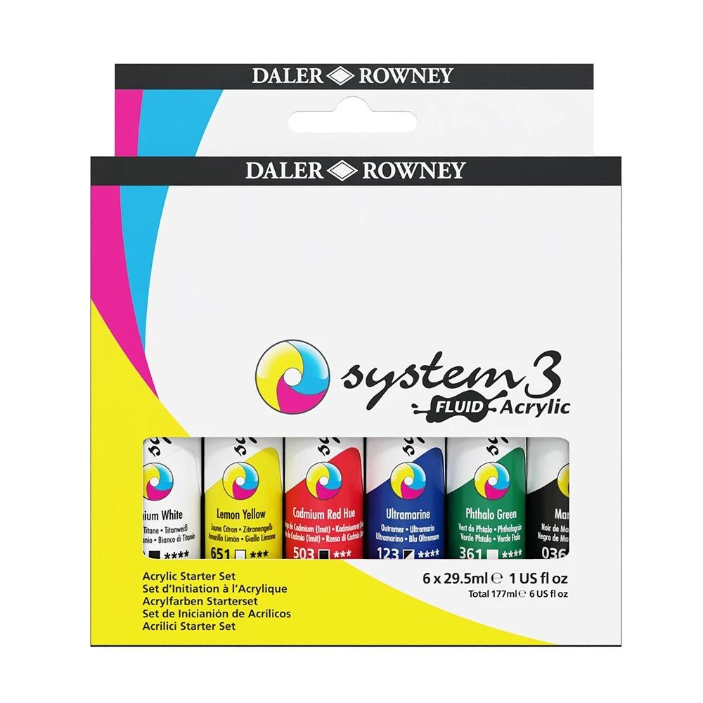 Daler-Rowney Daler Rowney System 3 Fluid Acrylic Starter Set 6 X 29.5ml 1 Daler-Rowney Daler Rowney System 3 Fluid Acrylic Starter Set 6 X 29.5ml
