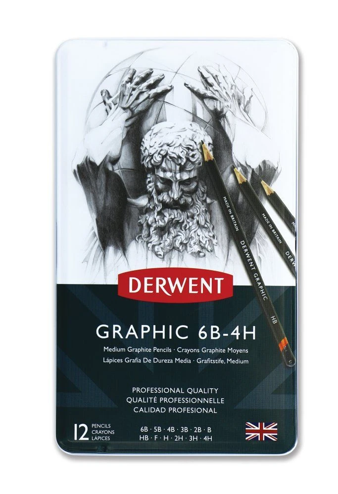 Derwent Graphic Pencils Medium 12 Tin (6B-4H)