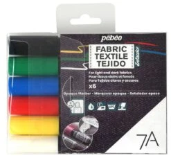 Pebeo 7A Fabric Paint Opaque Marker Assorted Colour Set Of 6