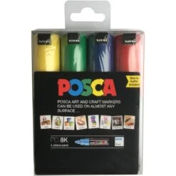 Uni POSCA PC-8K Set Of 4 X 8mm Markers (Yellow, Green, Blue, Red)