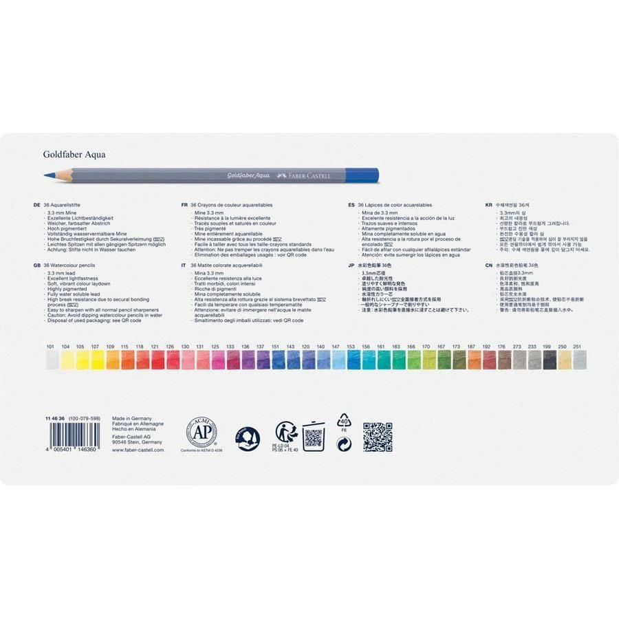 Faber-Castell Goldfaber Aqua Watercolour Pencil Tin 36pc 4 Faber-Castell Goldfaber Aqua Watercolour Pencil Tin 36pc - Image 4
