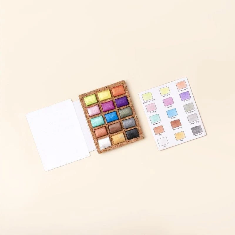Viviva Watercolour 15 Metallic Colours Set On Cork Palette