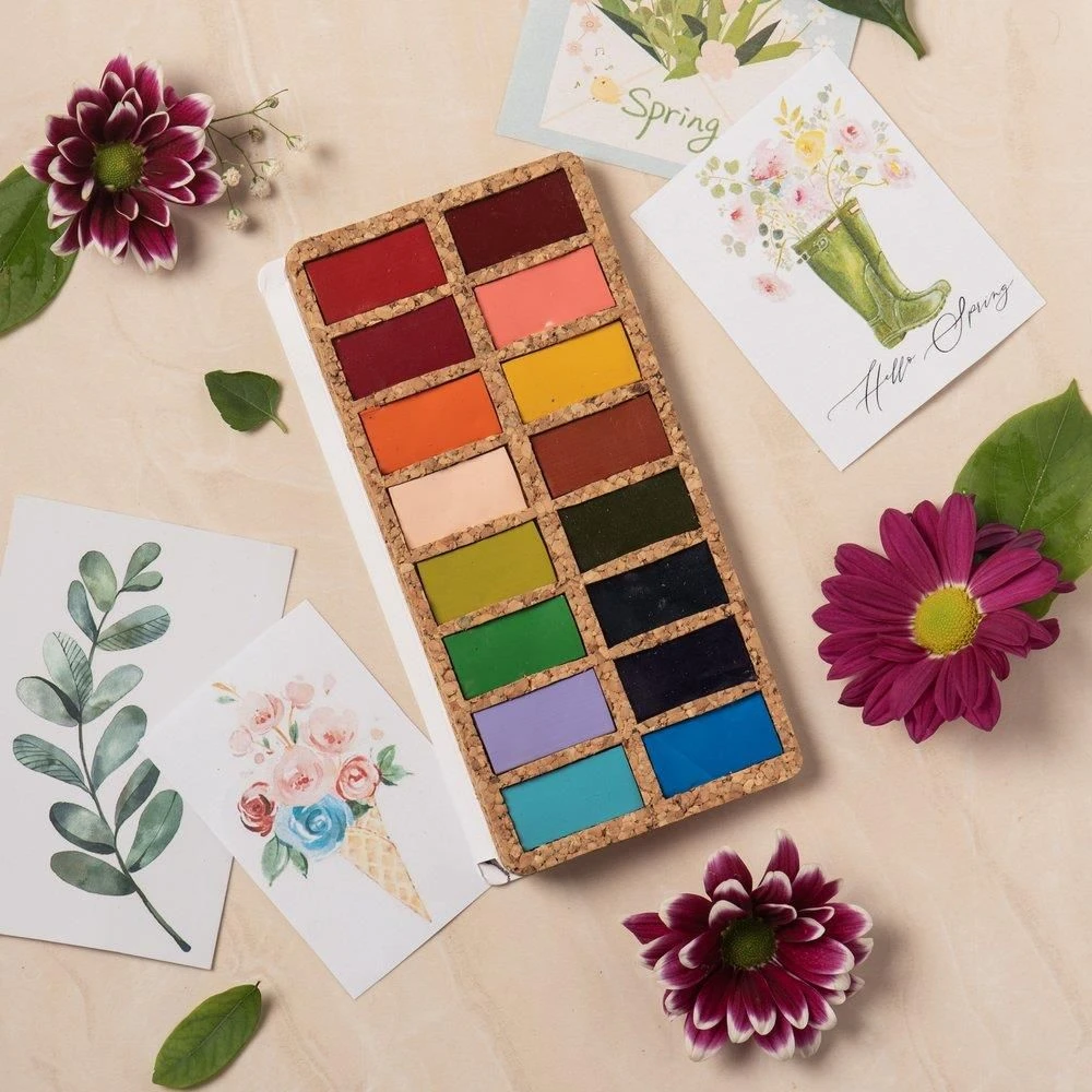 Viviva Watercolour Spring 16 Colours Set On Cork Palette