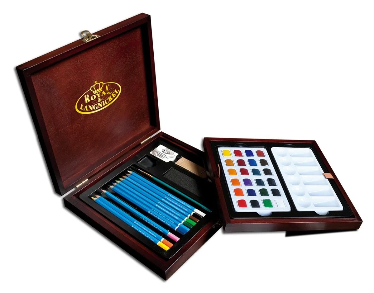 Royal & Langnickel Watercolour Drawing Art Set In Wood Box 45pc 1 Royal & Langnickel Watercolour Drawing Art Set In Wood Box 45pc