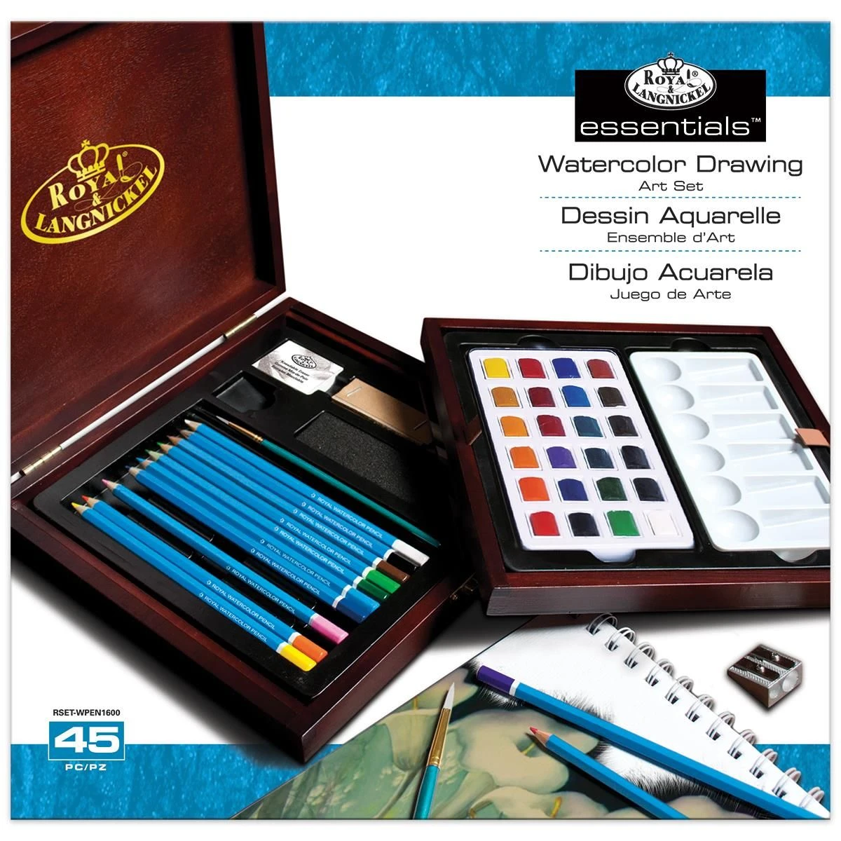 Royal & Langnickel Watercolour Drawing Art Set In Wood Box 45pc 2 Royal & Langnickel Watercolour Drawing Art Set In Wood Box 45pc - Image 2