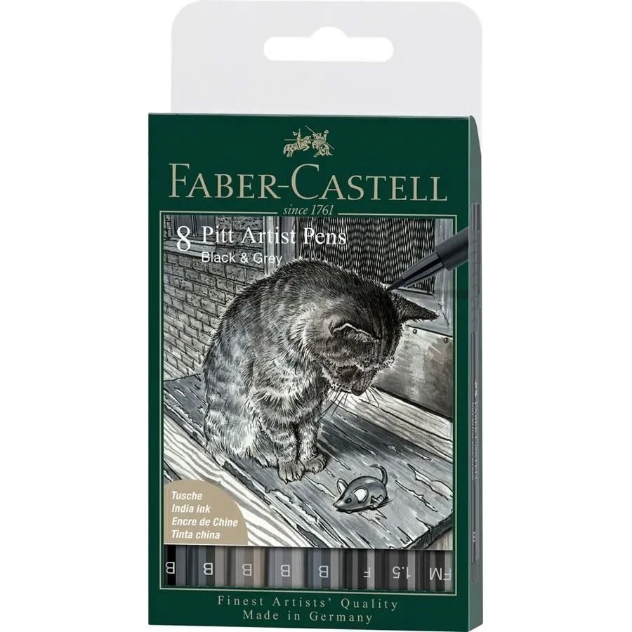 Faber-Castell Pitt Artist Pens Black & Grey Set 8pc 2 Faber-Castell Pitt Artist Pens Black & Grey Set 8pc - Image 2
