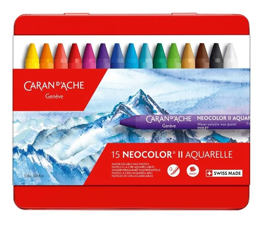 Caran D'Ache Neocolor II Aquarelle Water-Soluble Wax Pastel Set Of 15 2 Caran D'Ache Neocolor II Aquarelle Water-Soluble Wax Pastel Set Of 15 - Image 2