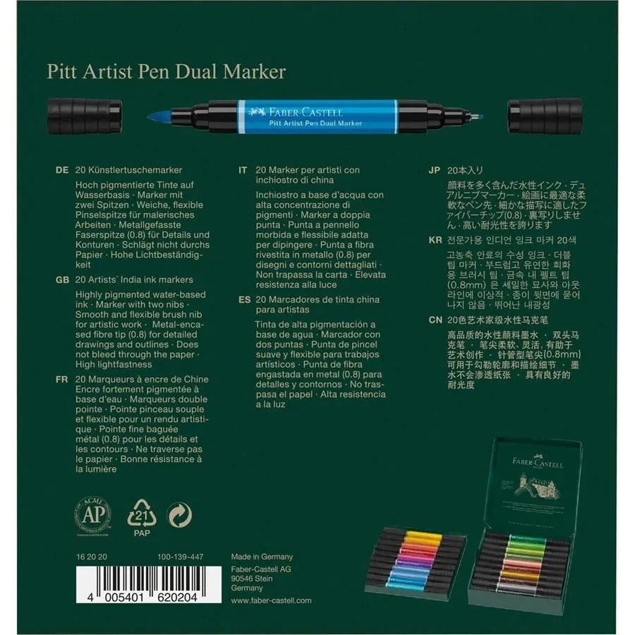 Faber-Castell Pitt Artist Pen Dual Marker Set Of 20 1 Faber-Castell Pitt Artist Pen Dual Marker Set Of 20