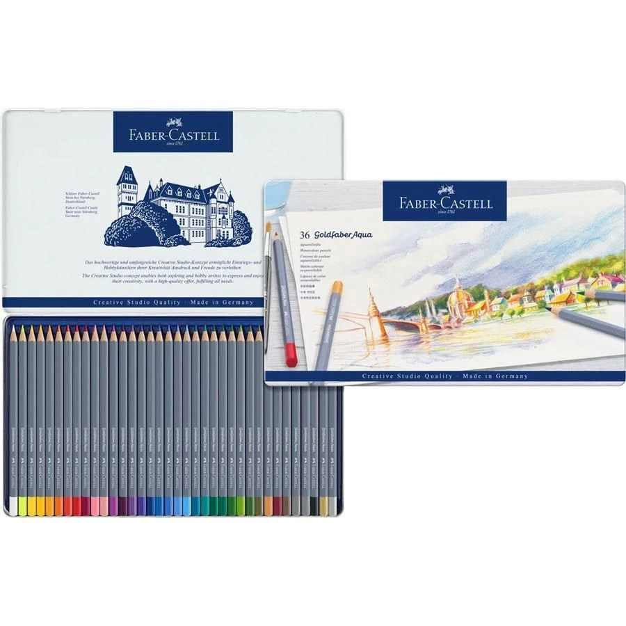 Faber-Castell Goldfaber Aqua Watercolour Pencil Tin 36pc 2 Faber-Castell Goldfaber Aqua Watercolour Pencil Tin 36pc - Image 2