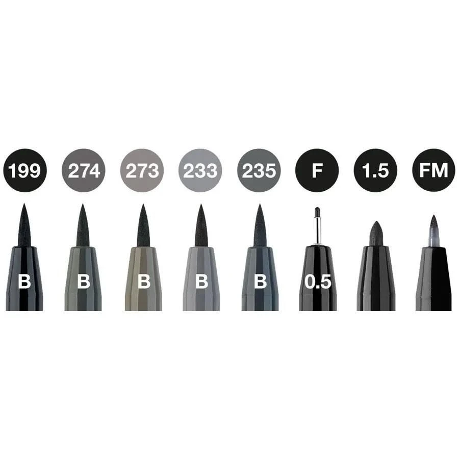 Faber-Castell Pitt Artist Pens Black & Grey Set 8pc 3 Faber-Castell Pitt Artist Pens Black & Grey Set 8pc - Image 3